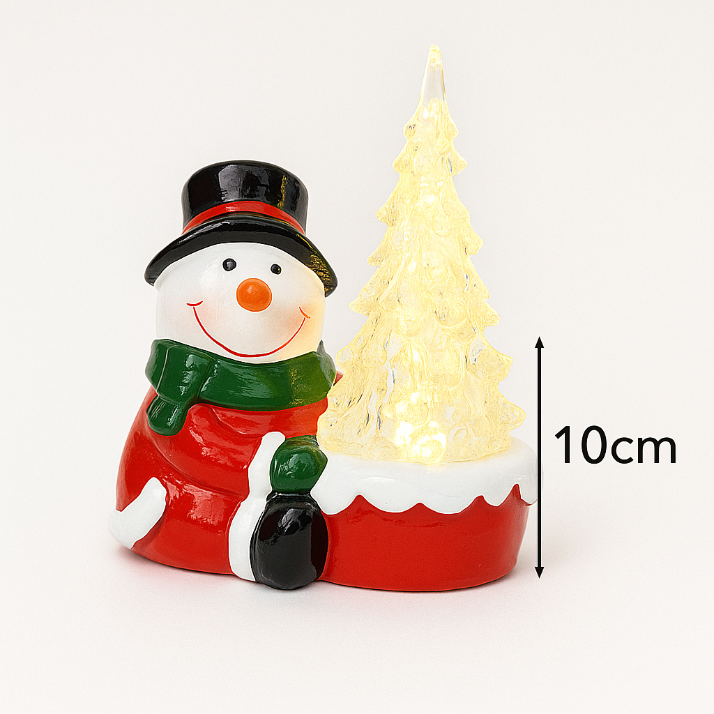 Boneco de Neve com Árvore LED – 10 cm