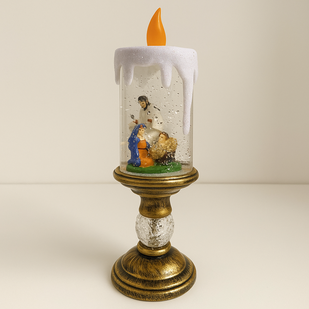 Vela Decorativa LED com Globo de Neve e Presépio