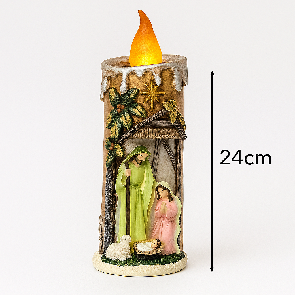 Vela Decorativa com Presépio e Luz LED – 24 cm