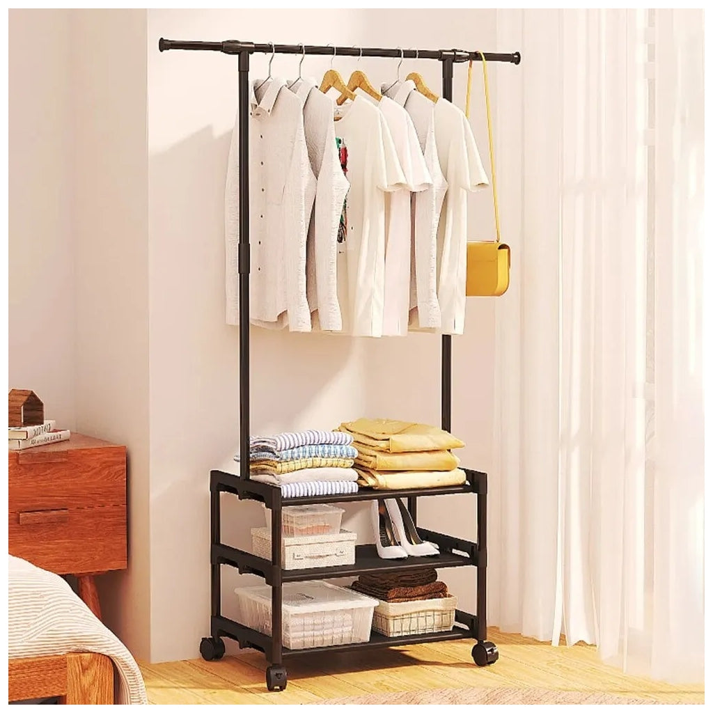 Cabide Organizador com Rodas e Prateleiras Ajustáveis