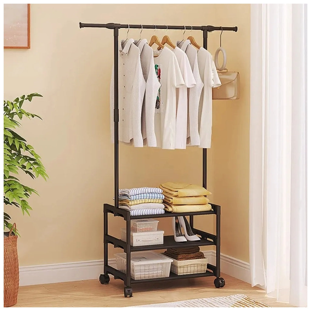 Cabide Organizador com Rodas e Prateleiras Ajustáveis