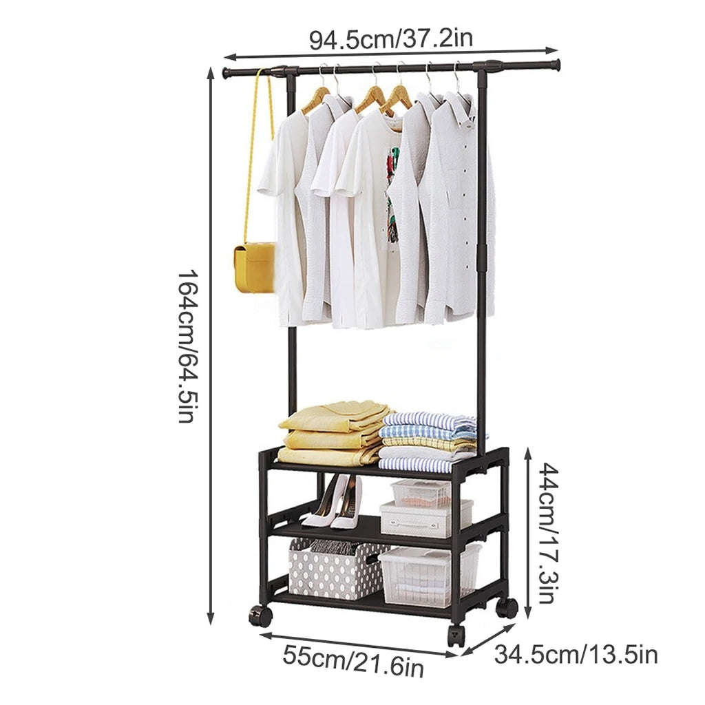 Cabide Organizador com Rodas e Prateleiras Ajustáveis